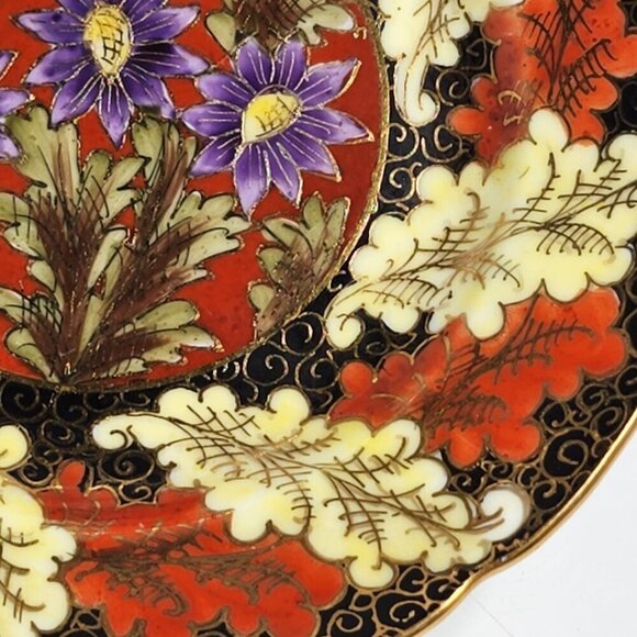 Vintage Nervi Decorative Plate Hand Painted Floral Design Red Black Gold Accents - Picture 4 of 11